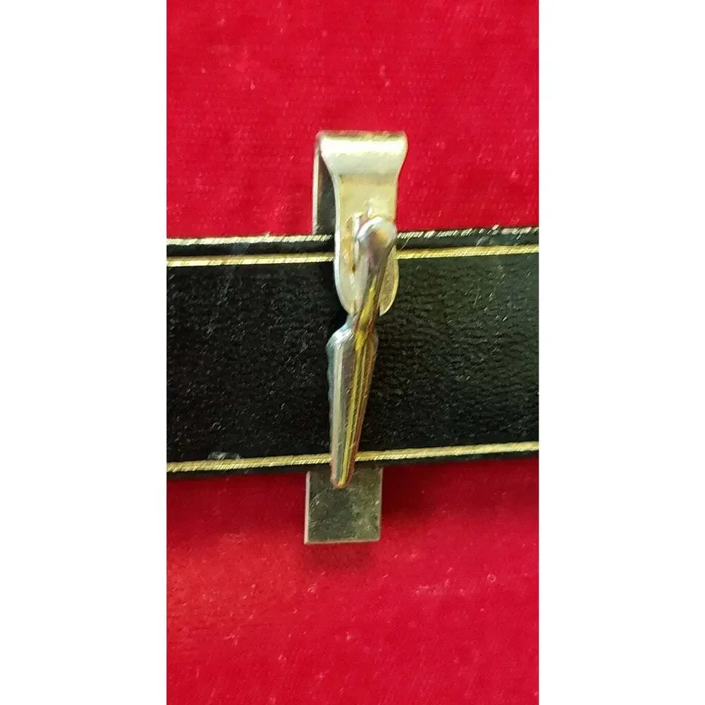 Vintage Diamond Patterned Tie Clip Mid-Century Gold‎ Tone Tie Bar cl-